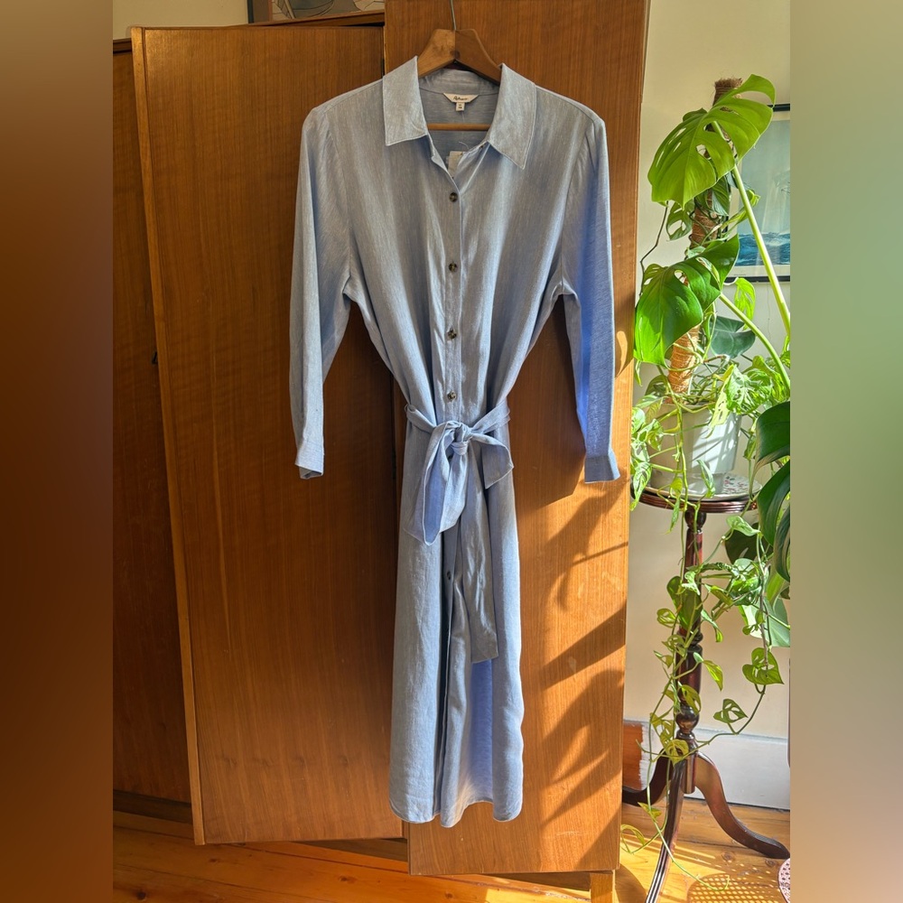 Reitmans Blue Linen Blend Button-Up Dress